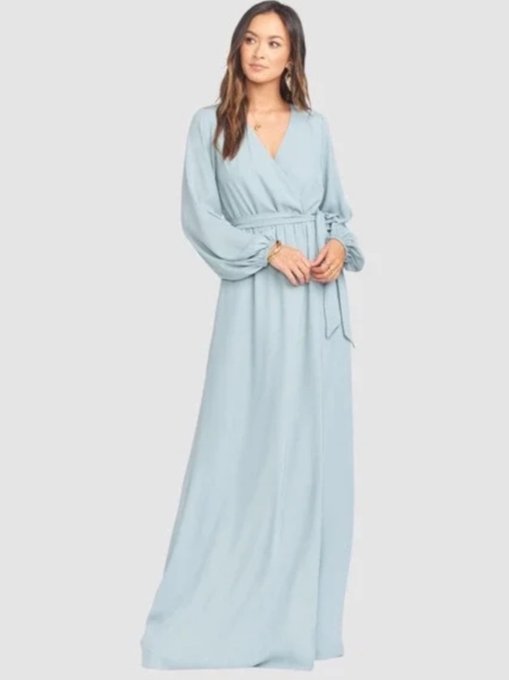 Show Me Your MuMu Dusty Blue Lady Long Sleeve Wrap Maxi Dress Medium